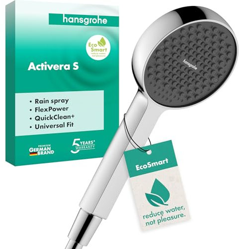 hansgrohe Activera S - ducha de mano ahorro de agua 8 l/min (EcoSmart), alcachofa de ducha con 1 tipo de chorro, cabezal de ducha redondo, con sistema antical, cromo, 28031000