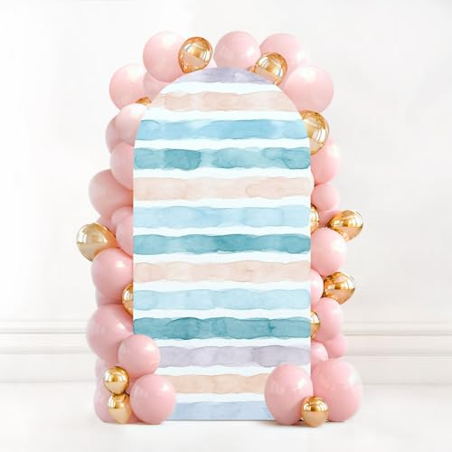 7.2 FT Wedding Arch Backdrop Cover Fashion Watercolor Brush Stripes Seamless Paintbrush Lines Arch Cover Spandex Fitted Stretchy Background for Baby Shower Party Birthday Graduation