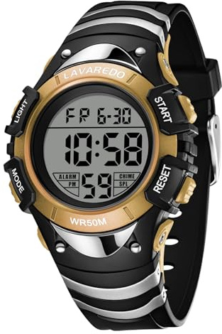 caprock Montre Enfant Garçon Fille,Montre Digitale Enfant pour Alarme/Minuterie/Affichage de l'heure/Affichage de la Date,étanche Montre-Bracelet numérique d'extérieur pour Enfants de 3 à 12 Ans Or