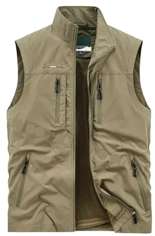YILWPV Ärmlös jacka väst herr sommar last klättring jakt utomhus fotograf fiskevästar camping arbetskläder för män, Khaki, 3XL