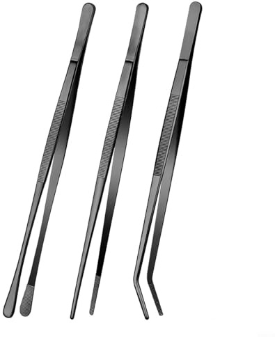 WIIYENA 3 pinzette per barbecue Pinzette da cucina con punte seghettate di precisione in acciaio inox per grigliare Manipolazione di precisione Set di 3 pezzi in acciaio inossidabile