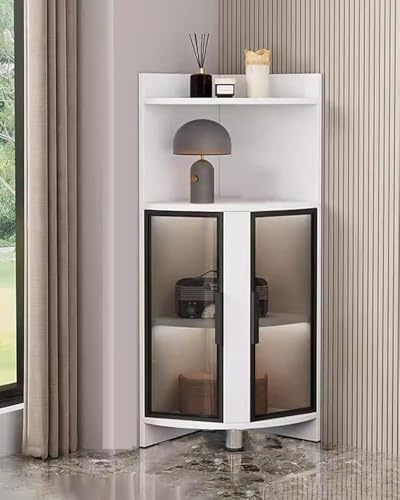 Vitrine d'angle en verre avec éclairage intégré – Organisateur autonome pour figurines et livres, idéal pour la décoration de la chambre ou du bureau