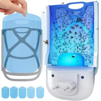Trappola Moscerini da Interno con 5 Ricariche Adesive, Lampada Zanzare Interno LED UV Plug-in, Trappole per Mosche Silenziosa con Luce Blu UVA per Cucina Camera Ufficio