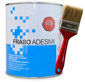 TENDAGGIMANIA Colla per Tessuti, Gommapiuma, Legno, Pannelli Fonoassorbenti - Collante Forte a Pennello Made in Italy Ideale per Tappezzeria e Fai da Te (850 gr) + Pennello
