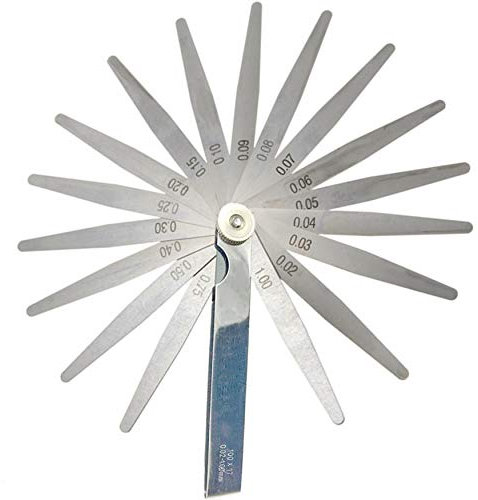 Spessimetro 17 Lame Strumento di misurazione dello spessimetro a lamelle in Acciaio, Spessimetro Pieghevole Misurazione Doppia, Misure Incise (0.02-1.00mm)