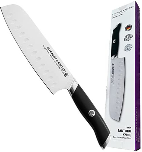 STEWART & BRADLEY MasterPro Series Santoku Knife – 18cm (7-Inch) Full Tang German Steel Kitchen Knife with Ergonomic Handle – Precision Engineered for Slicing, Dicing, Mincing & Chopping