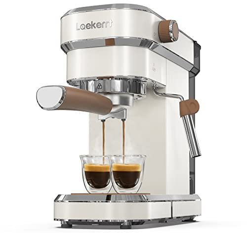 Máquina de café expreso Laekerrt, cafetera espresso de 20 bares con espumador de leche, cafetera pequeña compacta para café con leche y capuchino (blanco pera, acero inoxidable)