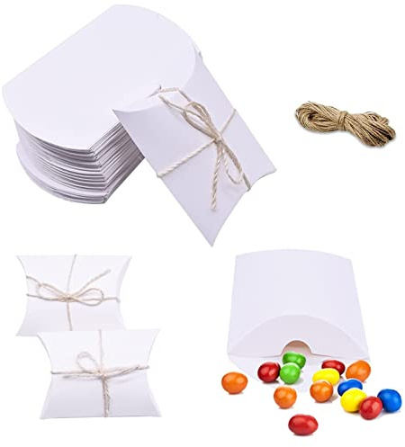 100 Piezas Cajas Almohadas de Kraft, Cajas de Regalo Pequeñas, Cajas de Almohadas, Caja de Dulces De Papel Kraft, Cajas para Regalo Vintage Papel Kraft para Boda Cumpleaños Fiesta de Navidad
