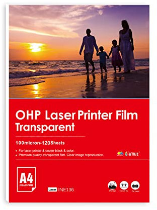 Inkuway OHP Folien A4 120 Blatt Overheadfolien Transparent Laserdrucker Overhead Project Film