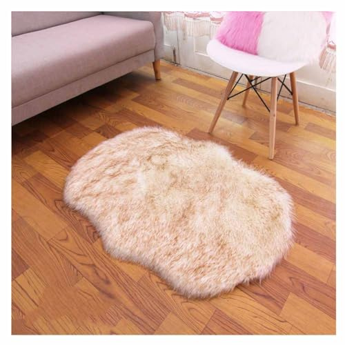 SHTGOI Tappeto in pelliccia sintetica di agnello, in finta pelliccia di agnello, con antiscivolo, in pelle di cervo, morbido, per soggiorno, camera da letto, 65 x 120 cm, colore bianco marrone