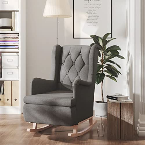 ZEYUAN Sillón con Patas mecedoras, Butaca, Sillon Orejero, Sillon Lactancia, Sillones para Personas Mayores, Butacas De Cine, Madera de Caucho Tela Gris Oscuro