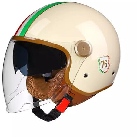 QJWMatic Retro-Motorradhelm Mit Offenem Gesicht Jethelm Halbe Helme Mit Doppelvisier Damen Und Herren Mopedhelme DOT/ECE-Geprüft A,52-60CM