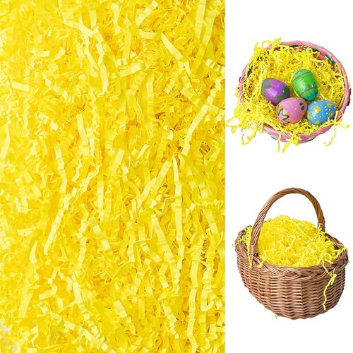 HOVUK 50g Easter Grass in Yellow, Easter Basket Filler Paper for Easter Theme Party Decoration, Shredded Paper for Easter Crafts
