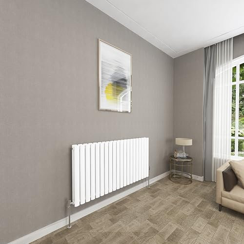 Sky bathroom | 600x1180mm - Modern White Horizontal Double Panel Oval Column Radiator Central Heating Designer Radiator