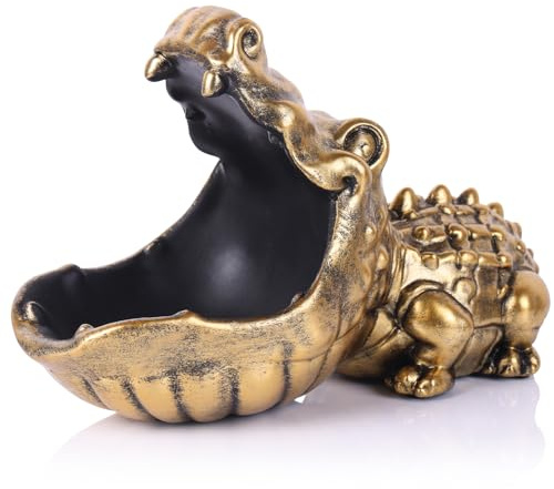 oliruim Alligatorstaty nyckelskål, rolig djurstaty godisskål för entré dekorativ skål, kontor, godisfat, stor munskulptur hem vardagsrum prydnadssak behållare förvaringslåda (guld)