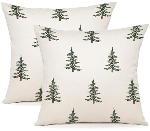 YCOLL Christmas Cushion Covers 45x45 cm 2 Pack Christmas Cushions Decorative Xmas Christmas Pillows Linen Cushion Cases for Christmas Decor Sofa Bedroom Couch (18 x 18 Inches)