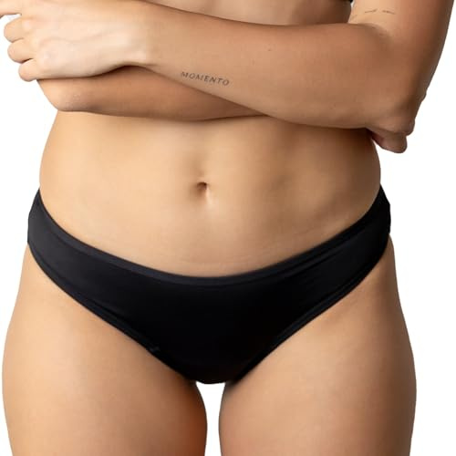 Ecowoman | Bikini Menstrual para Mujer | Flujo Moderado | Braga de Bikini Menstrual para baño a Prueba de Fugas (FR/ES, Letras, M, Regular, Regular, Negro-clásico)