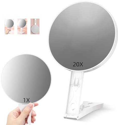 Suupvaor Vergrößerungsspiegel 20fach, Doppelseitiger Spiegel 20X /1X Großer 14cm Reise schminkspiegel, Hohe Vergrößerung Handspiegel kosmetikspiegel mit Griff für Präzisions Makeup, Tiefenreinigung