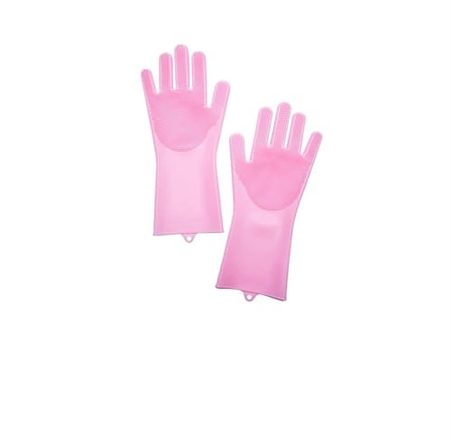 WENYOG Guante de Goma 1 par de Guantes de Silicona for Lavar Platos, Reutilizables, Esponja for Fregar Platos, Guantes de Limpieza con Cepillo, Herramientas de Cocina for Fregar(Pink)