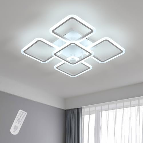 Comely Plafon LED Techo Regulable, Blanco 5 Cuadrados 57W Lampara Techo Moderna con Mando a Distancia 3000K-6500K, Luz de Techo para Dormitorio Salon Cocina Comedor Pasillo