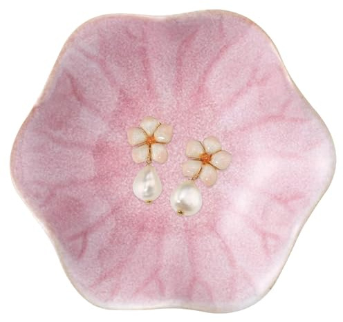 CavspkArt Ceramic Jewelry Dish, Decorative trinket Tray, Small Ring dish, Trinket Key tray, Jewelry Plate, Key Bowl, Ceramic trinket dish Gift for Women and Girls (Pink)