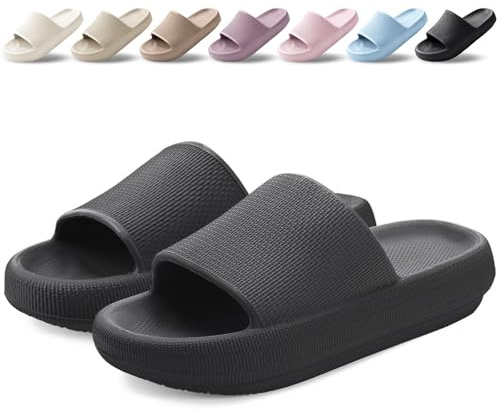 BAXIWUY Zapatillas Mujer Chanclas de Baño para Hombre Verano Super Suaves Chanclas de Casa Piscina Pantuflas Playa Comodas Antideslizante Sandalias Interior Exterior Unisex Negro, 44-45 EU