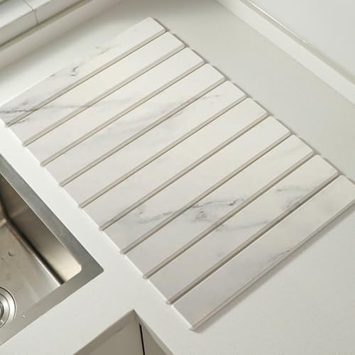 PEIHUODAN Alfombra Escurreplatos 30x40 cm Diseño de Mármol, Tapete de Piedra Natural, Ultraabsorbente Escurreplatos Enrollable Seca Rápido - Self Drying Mat Ideal para Cocina, Bar, Baño, L05 Mármol