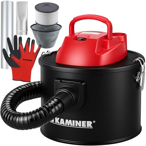 KAMINER Aspirador de Cenizas 10 L sin Bolsa – 800 W 16 kPa, Doble filtración HEPA+Textil, 2-en-1 aspiración y soplado, depósito Acero Inoxidable, para chimeneas Estufas barbacoas y Taller
