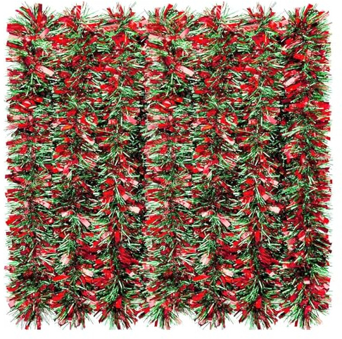Saserner 39.4 Feet Christmas Tinsel Garland, Shiny Christmas Tree Tinsel Garland, Hanging Decorations for Indoor Outdoor Wedding Xmas Party (Red and Green)