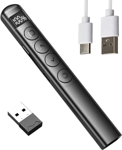 Presentation Clickers for Powerpoint Wireless Presenter Remote Presentation Pointer Rechargeable LED 2.4GHz Hyperlink Volume for Mac Computer Laptop PPT Clicker Teacher Classroom Office Meeting