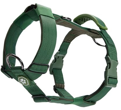 Spark Paws No Pull Dog Harness with Handle for Large Dogs, Heavy Duty Dog Harness for Big Strong Breeds, Adjustable, Y Shaped Padded Halter Design with Front Clip - Army Green - M