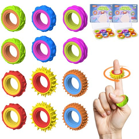 Ensemble de 12 anneaux anti-stress en silicone pour enfants et adultes, anti-stress, anti-stress pour le TDAH, anneau d'acupression sensorielle, jouet pour l'autisme, anneaux de massage pour les doigt