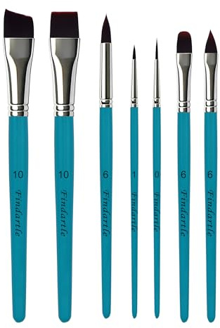 Findartle Pinceles Pintura Facial, 7 Piezas Pinceles acrílico para acrílico, Acuarela, óleo,Gouache,Pincel artístico para Halloween, Cosplay, Nail Art, Pintura Facial,Pintura al Temple (Azul Lago)