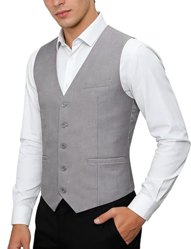 mintgreen Chaleco de los hombres traje formal de un solo pecho estrecho corte sólido chaleco de boda, gris claro, M