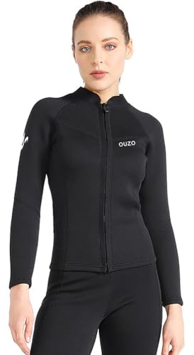 Nero,XXL,Giacca da Muta in Neoprene da 1,5 Mm da Donna, Giacca a Maniche Lunghe con Zip Frontale, per Surf, Nuoto, Snorkeling, Immersioni e Sport Acquatici in Acque Fredde