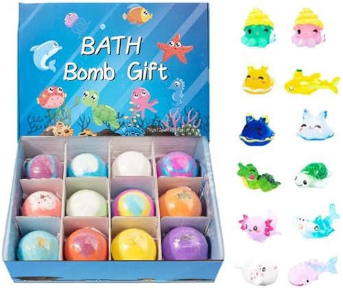 Bombas de Baño Niños con Juguete Surprise, 12 Bolas de Baño Niños con Juguete, Lindos Animales Bomba de Baños Gaseosa para Niñas, Juguetes Animales Marinos Juego Bolas de Sales de Baños Regalo