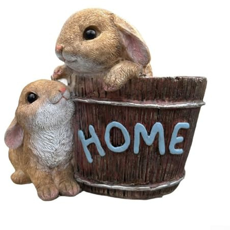 Maceta de resina con diseño de conejo con drenaje inferior para suculentas y pequeñas plantas, adecuada para escritorio, mesa de café o estante (marrón)