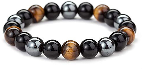 Thajaling Occhio di tigre in ossidiana 10 mm e perline magnetiche Bracciale Mala Bracciale da meditazione Buddha Buddista tibetano, 10 mm, Magnete Perla ossidiana, 10 mm, Magnete perla ossidiana