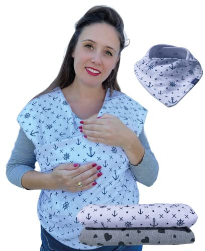 HECKBO Babytragetuch weiss mit blauen Ankern – inkl. Baby-Lätzchen & Tasche - extra groß: 520 x 60 cm - hochwertiges & elastisches Baby Tragetuch Wickeltuch für Neugeborene & Babys bis 15 kg