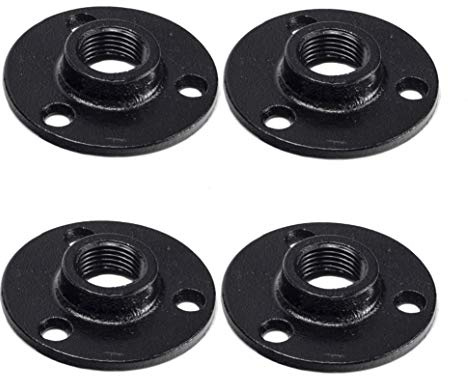 4pcs 1/2 Inch Malleable Black Floor Iron Flange DN15, Three Holes Iron Pipe Fitting Plumbing Threaded DIY Wall Industrial Steampunk Furniture Vintage Retro Decor