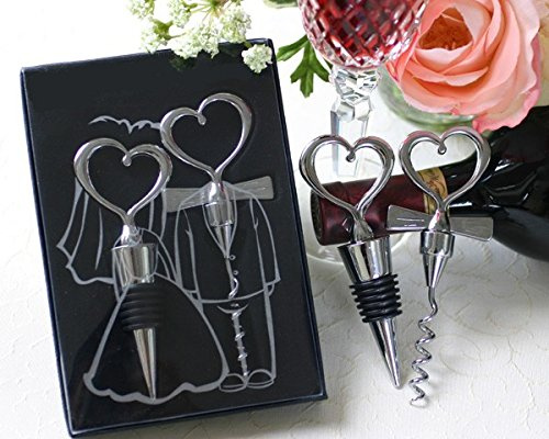 Set di 20 Set per Vino UNIÓN DE CORAZONES - Tappo e Cavatappi Apribottiglie per Dettagli di Nozze Uomini Donne