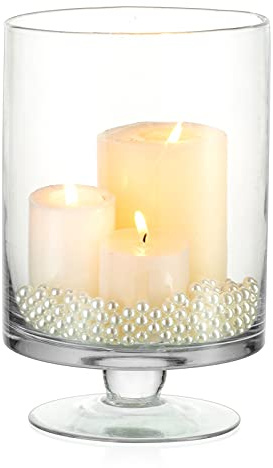 Nuptio Candelabro Vidrio para Velas Pilar - Jarrones Vidrio Grandes para Decoración Mesa, Candelabro Huracán Transparente para Bodas Navidad Fiesta Halloween, Centro Mesa Decoración Comedor
