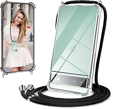 Schutzhülle mit Kordel, kompatibel mit Google Pixel 6A, transparent, stoßfest, TPU, Silikon, verstellbar, Smartphone mit Umhängeband für Google Pixel 6A