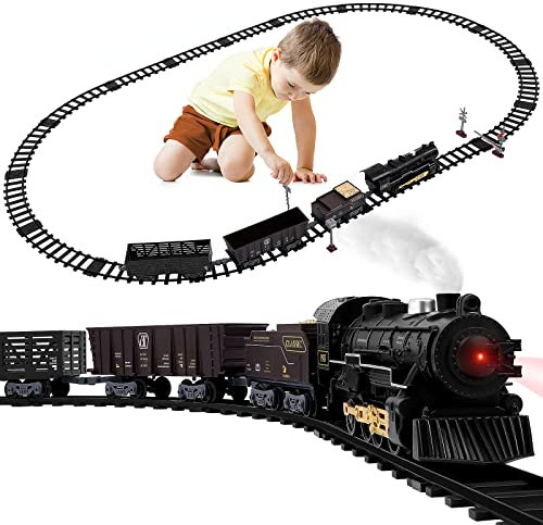TOYANDONA Christmas Train Set- Around The Christmas, Steam Locomotive Engine with, Battery Operated Easy Assemble Electric Train Set for Kids Boys Girls