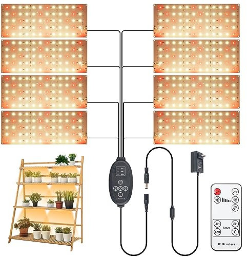 Lampes de culture pour plantes d'intérieur, lampe de culture à spectre complet, 10 niveaux d'intensité variable, minuterie 4/8/12 heures, 3 modes, 608 LED sous armoire (8 panneaux ultra fins)