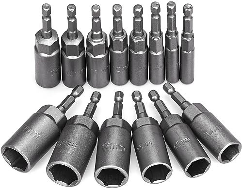 HATANSE 14 Piezas Llaves de Vaso Hexagonal 6mm-19mm Llaves de Vaso para Taladro Juego de Tuerca de Tuerca 1/4 Adecuado Para Destornilladores Eléctricos