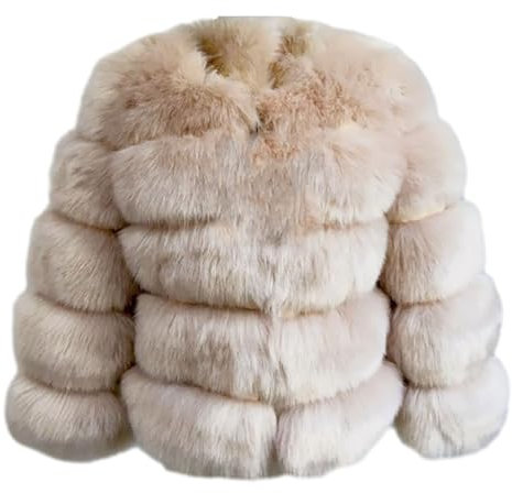 PengGengA Damen Kunstpelz Mantel Faux Pelz Winterjacke Kunstfell Oberbekleidung Offener Front Crop Dicker Parka Wintermantel Warm Plüschjacke - Beige, S