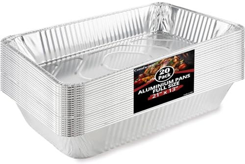 COMFICOVE Full Size Aluminum Foil Pans (20 Pack) — Heavy Duty Deep Steam Table Trays for Buffet, Catering, Baking, Roasting, Cooking BBQ Grilling, Baking Pan Trays