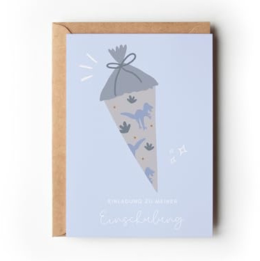 Lot de 10 cartes d'invitation pour la rentrée des classes avec motif de sacs d'école avec enveloppes, bleues, avec cornet d'école, pour la rentrée scolaire, pour garçon (cornet d'école, bleu)