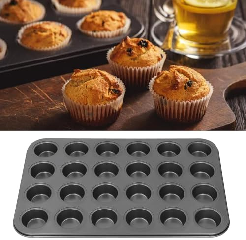 GLOGLOW Molde antiadherente para magdalenas de 24 tazas, bandeja para tartas de acero al carbono, fácil de limpiar, bandeja para hornear magdalenas para el hogar y la cocina